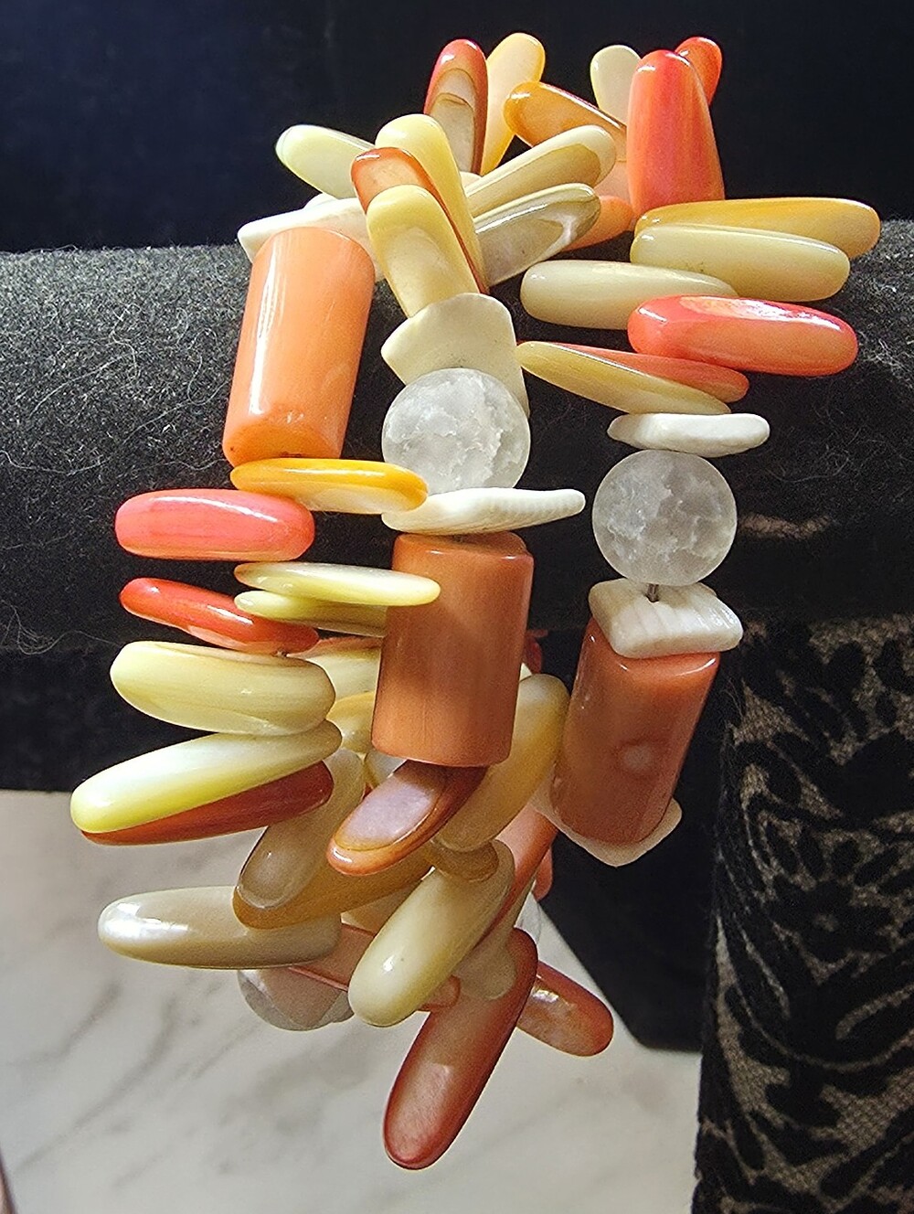 Handcrafted Multicolor Coral and Cream Wrap Bracelet